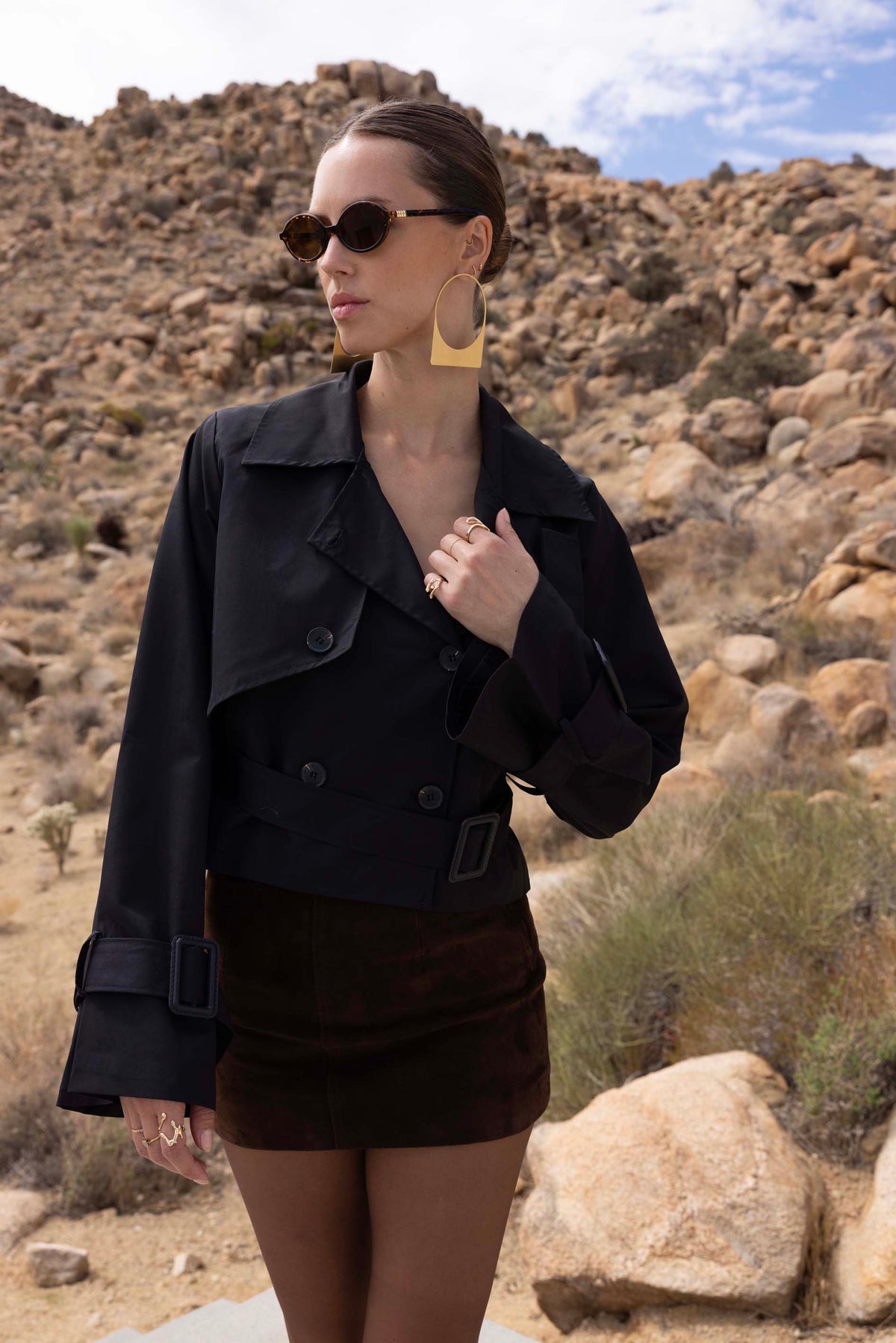 The Step Ahead Cropped Trench Coat in Black