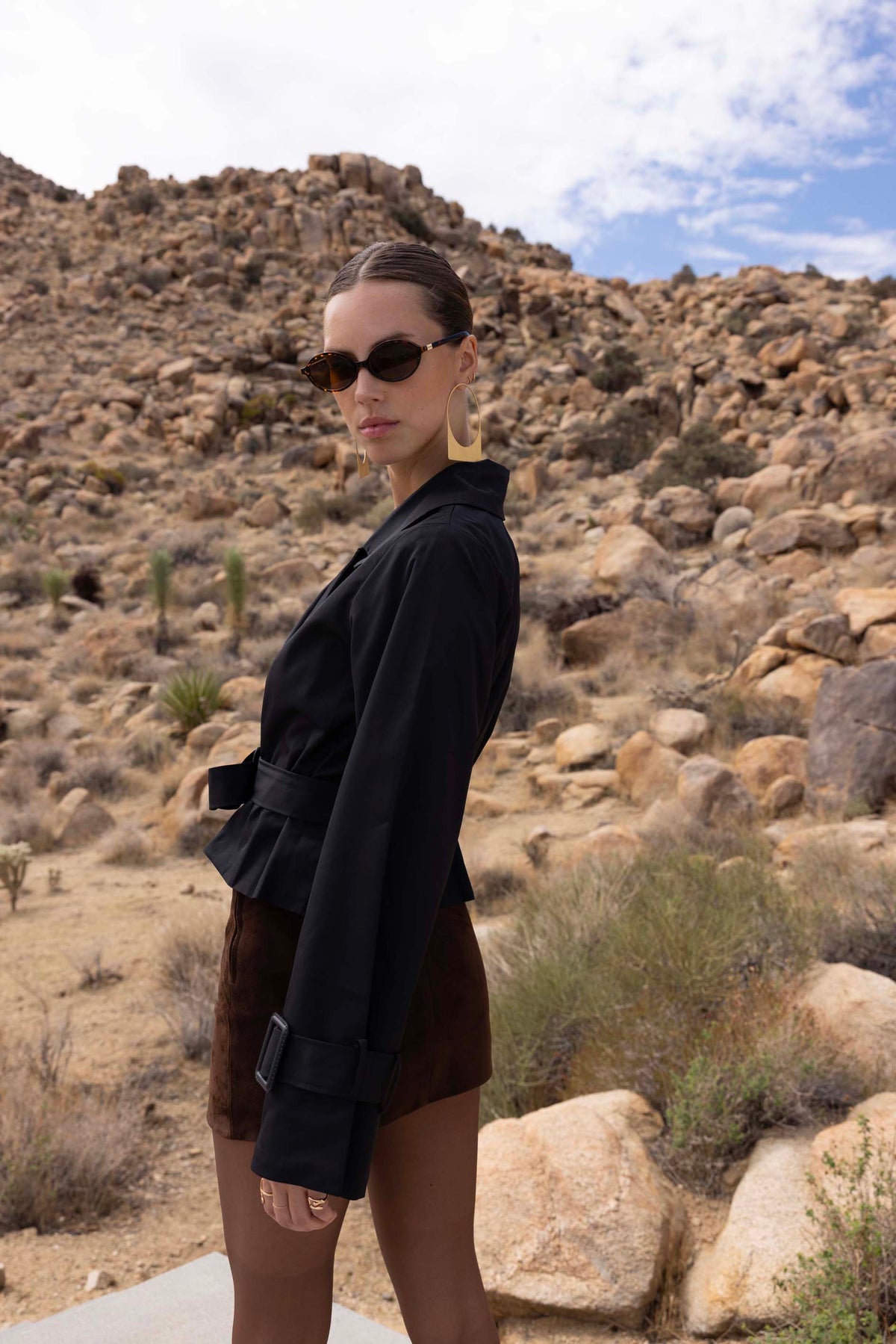 The Step Ahead Cropped Trench Coat in Black