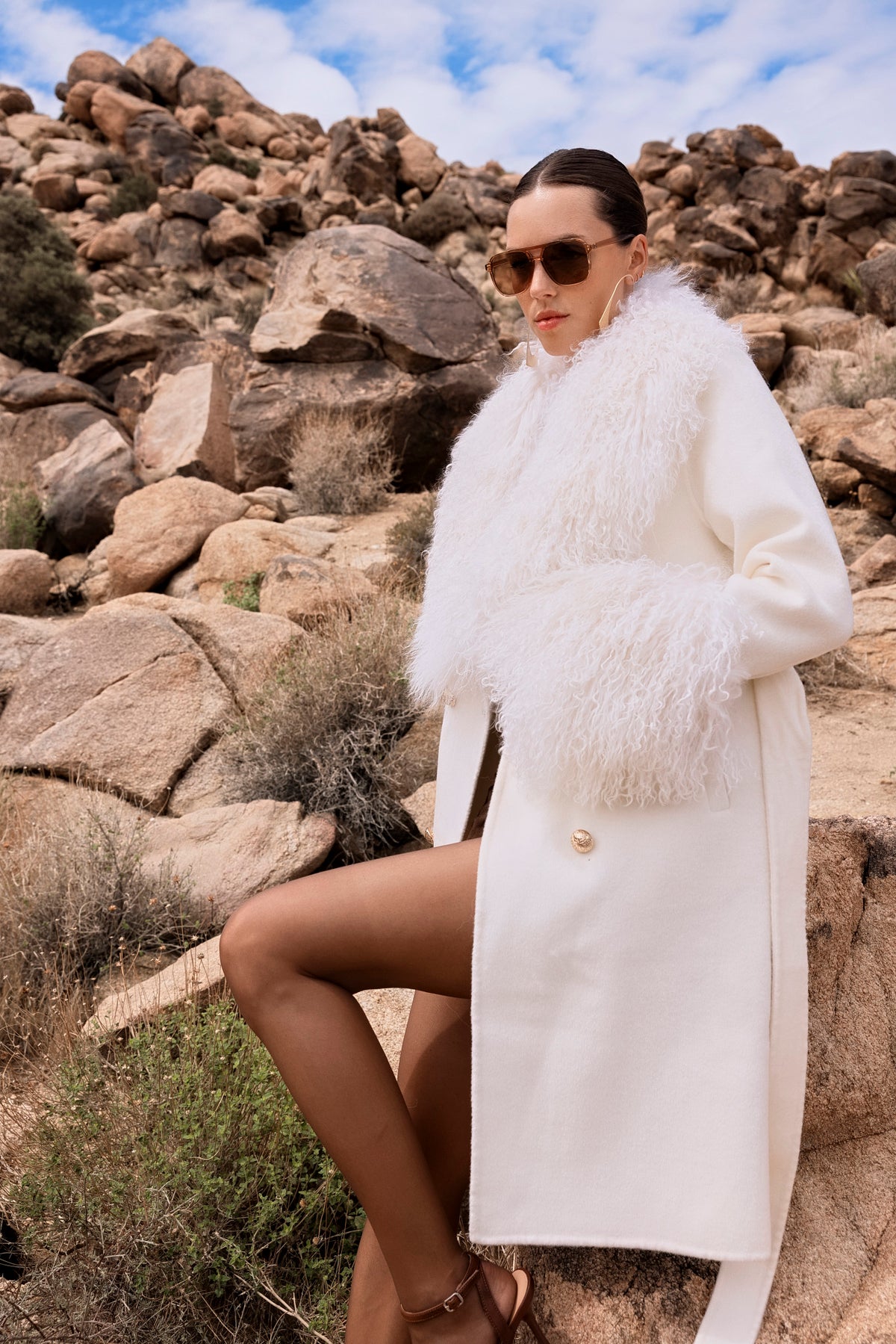 Charlotte Mongolian Wool Coat in White