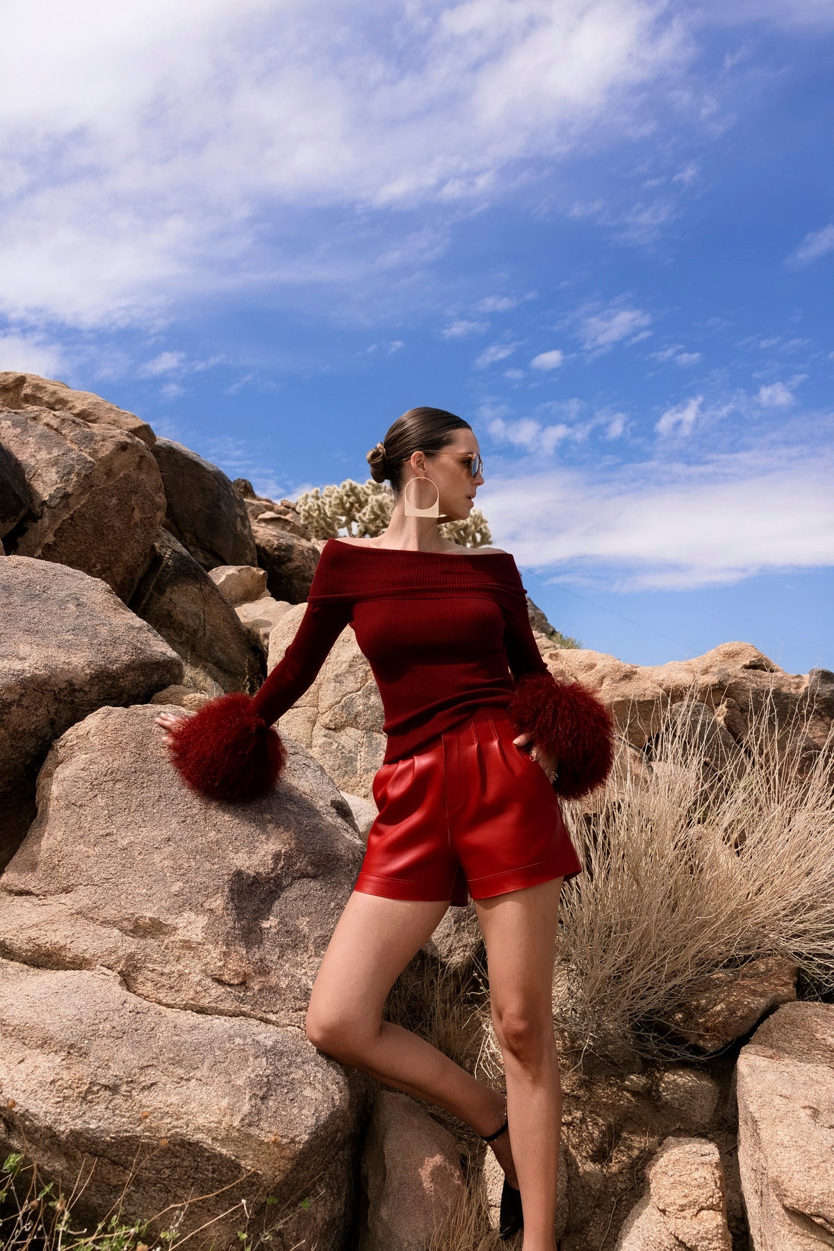 The Sundowner Mongolian Wool Off The Shoulder Top in Red