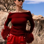 The Sundowner Mongolian Wool Off The Shoulder Top in Red