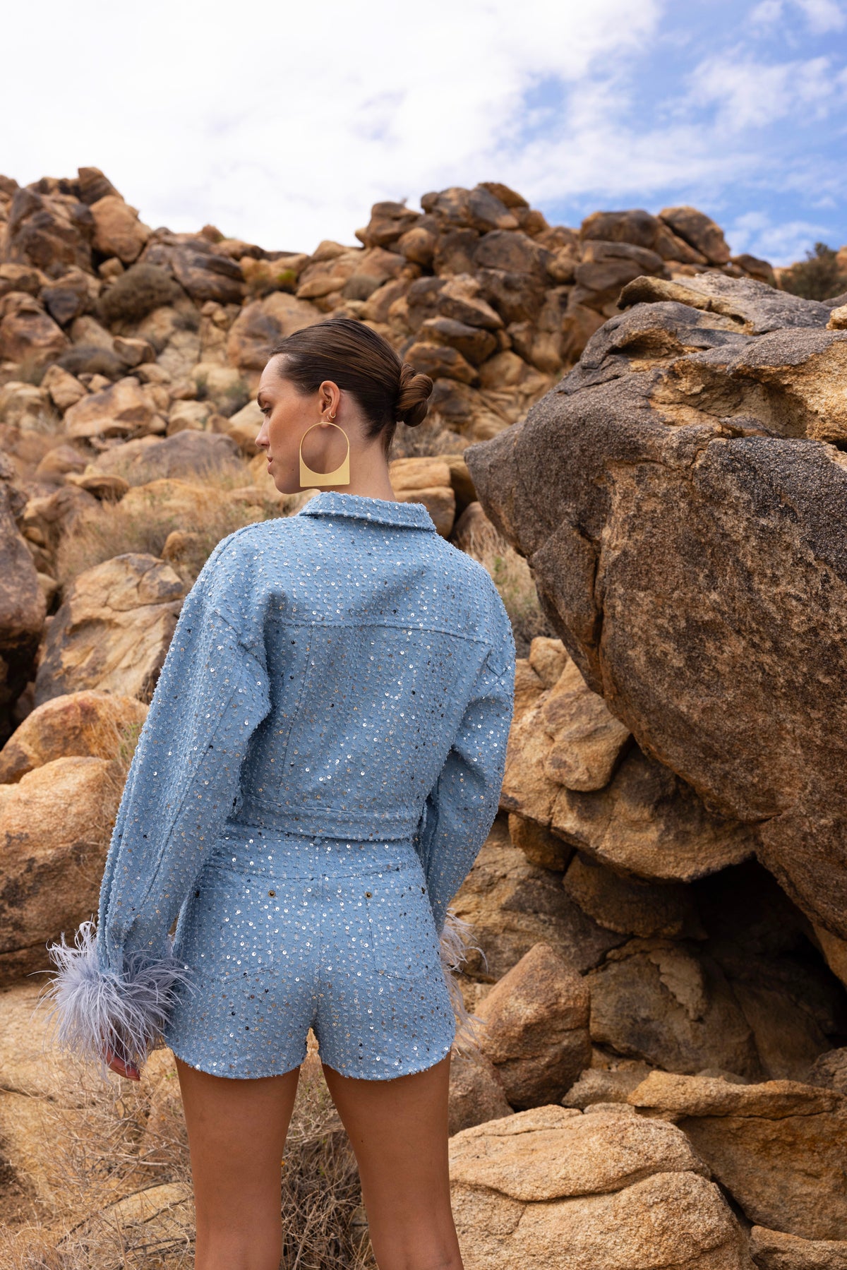 The Trusted Tribe Sequined Denim Short in Blue