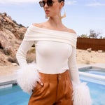 The Sundowner Mongolian Wool Off The Shoulder Top in Cream