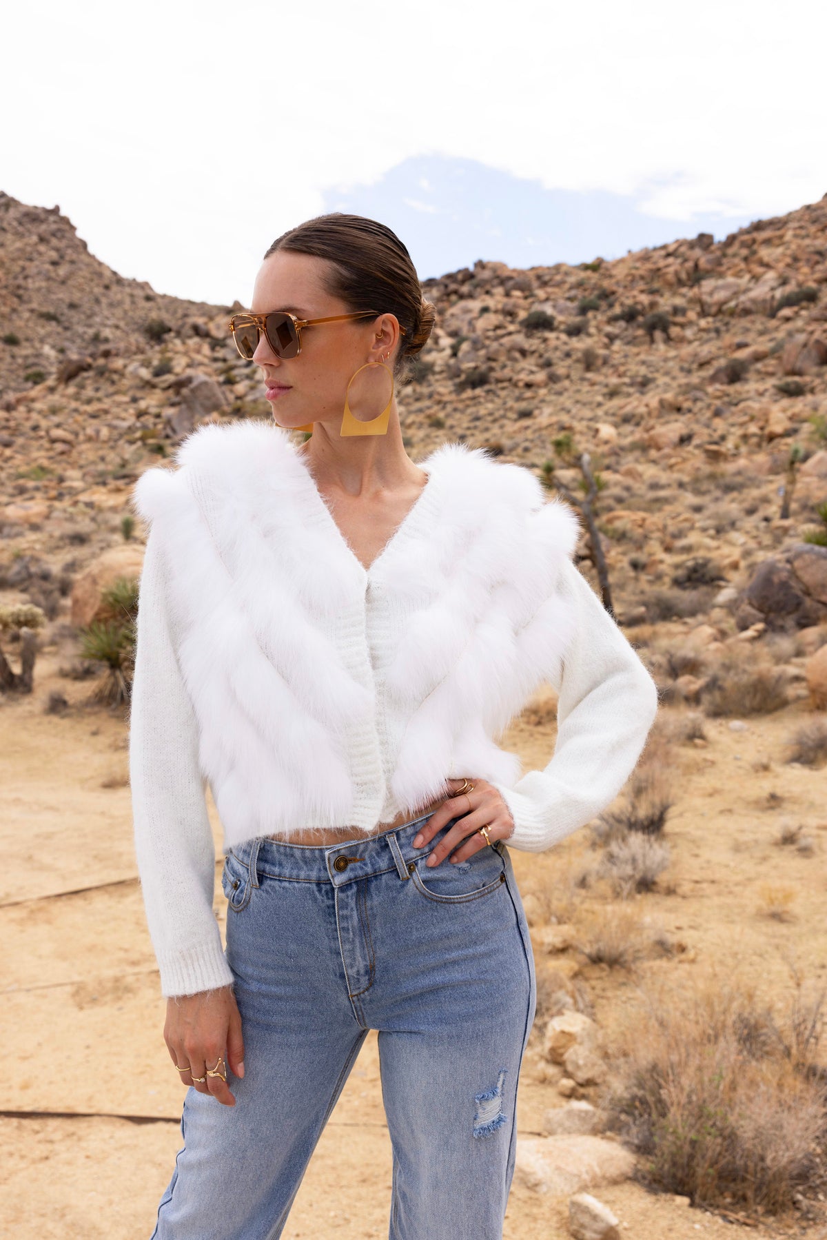 By The Fireside Fur Cardigan in White