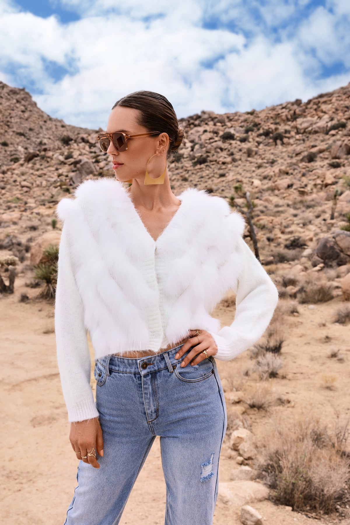 By The Fireside Fur Cardigan in White