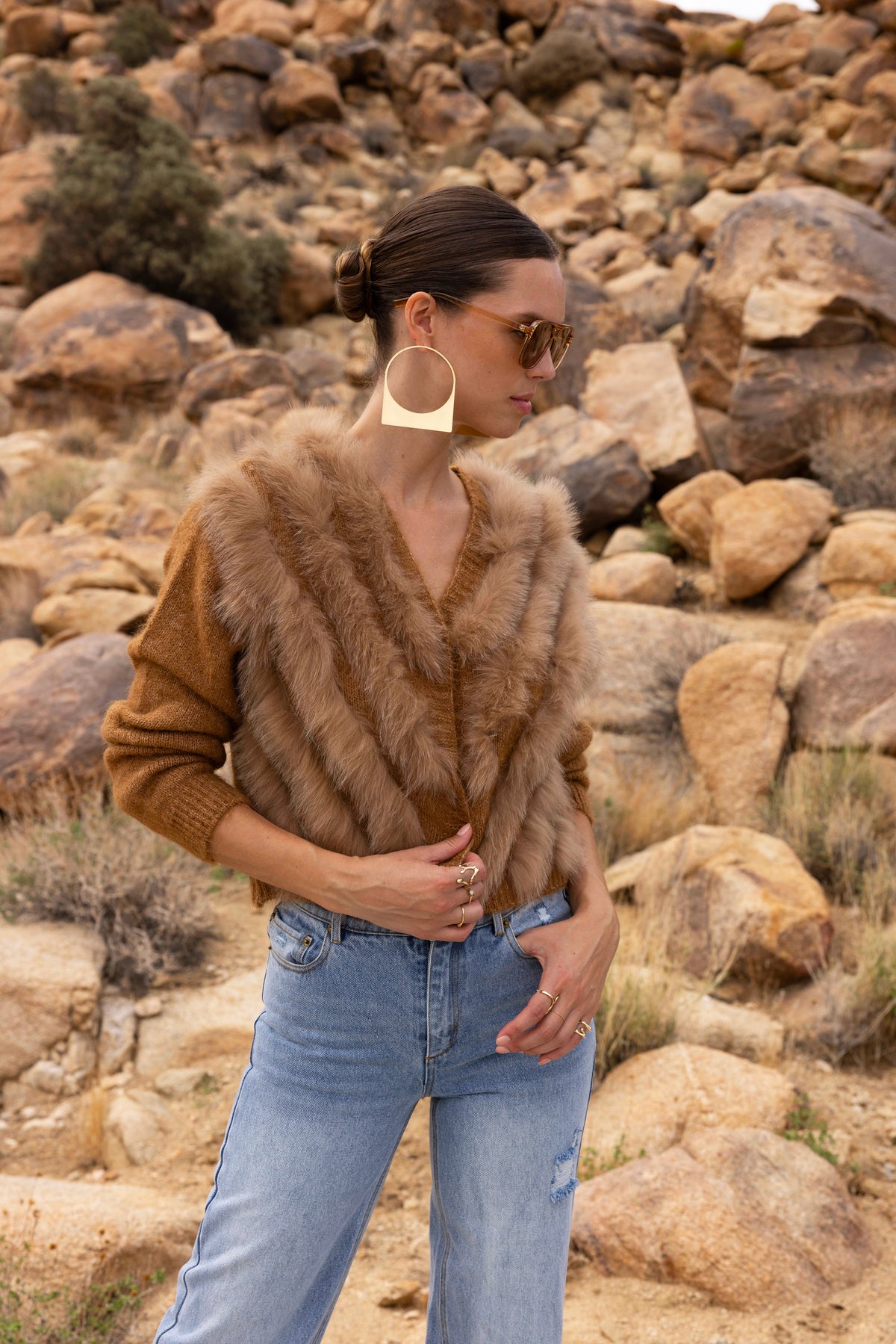 By The Fireside Fur Cardigan in Brown