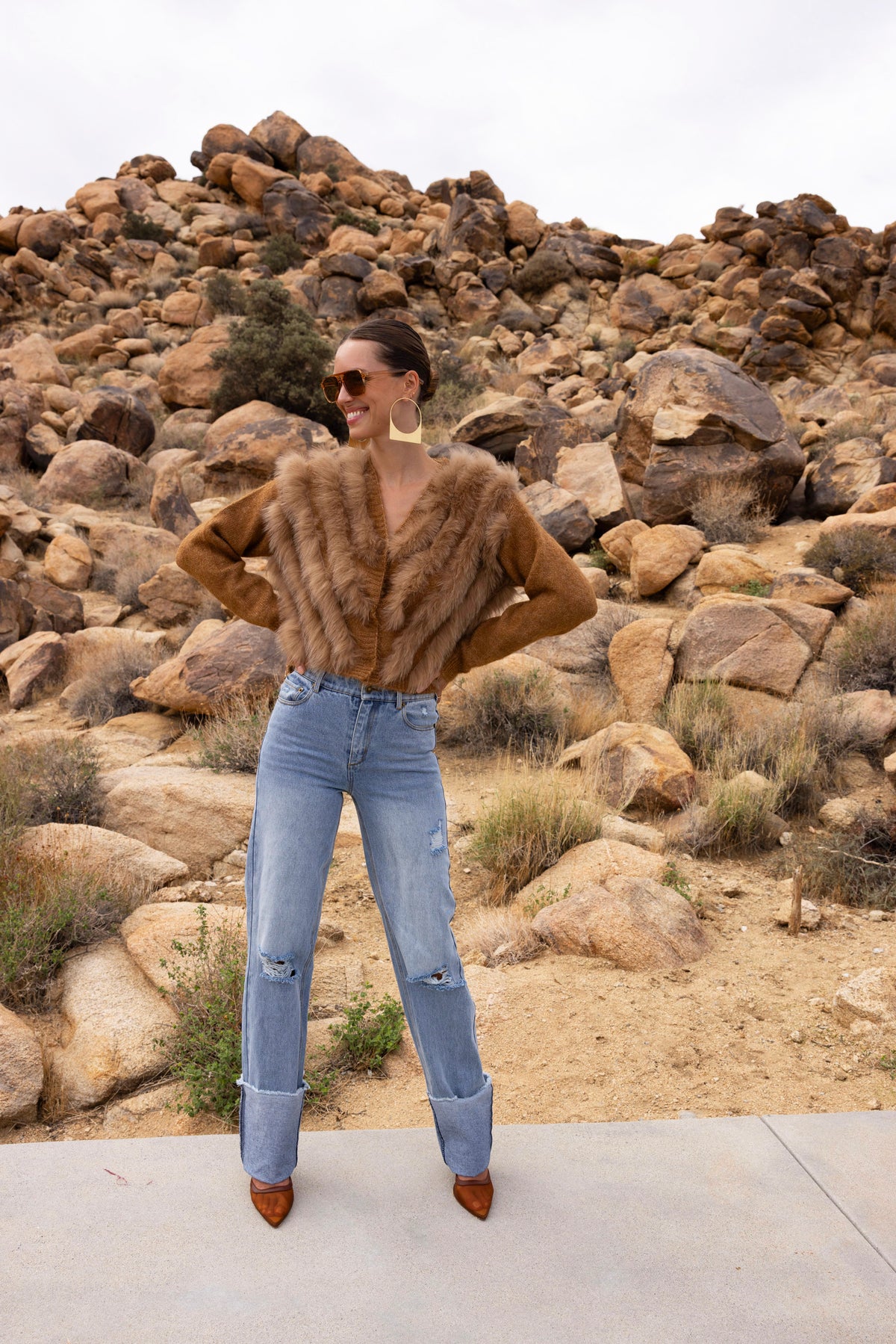 By The Fireside Fur Cardigan in Brown