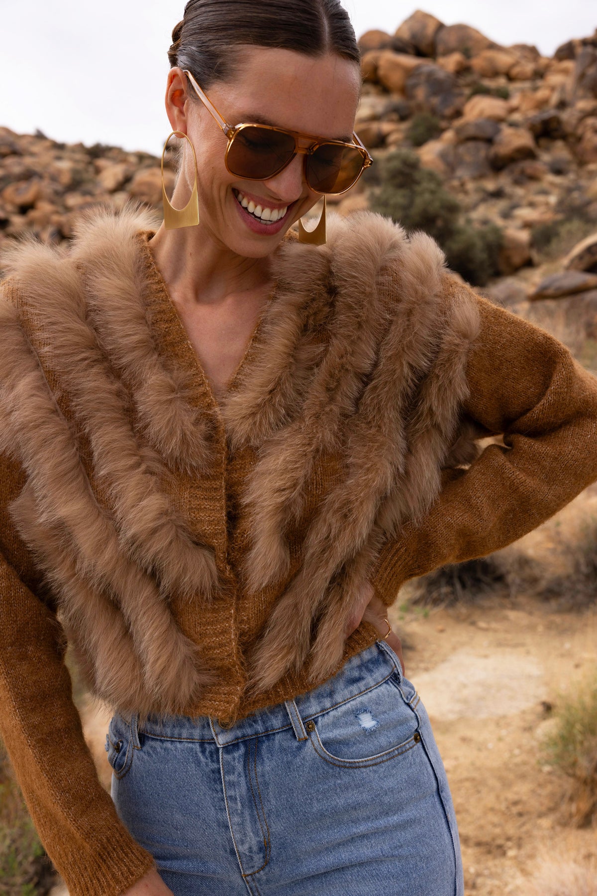 By The Fireside Fur Cardigan in Brown