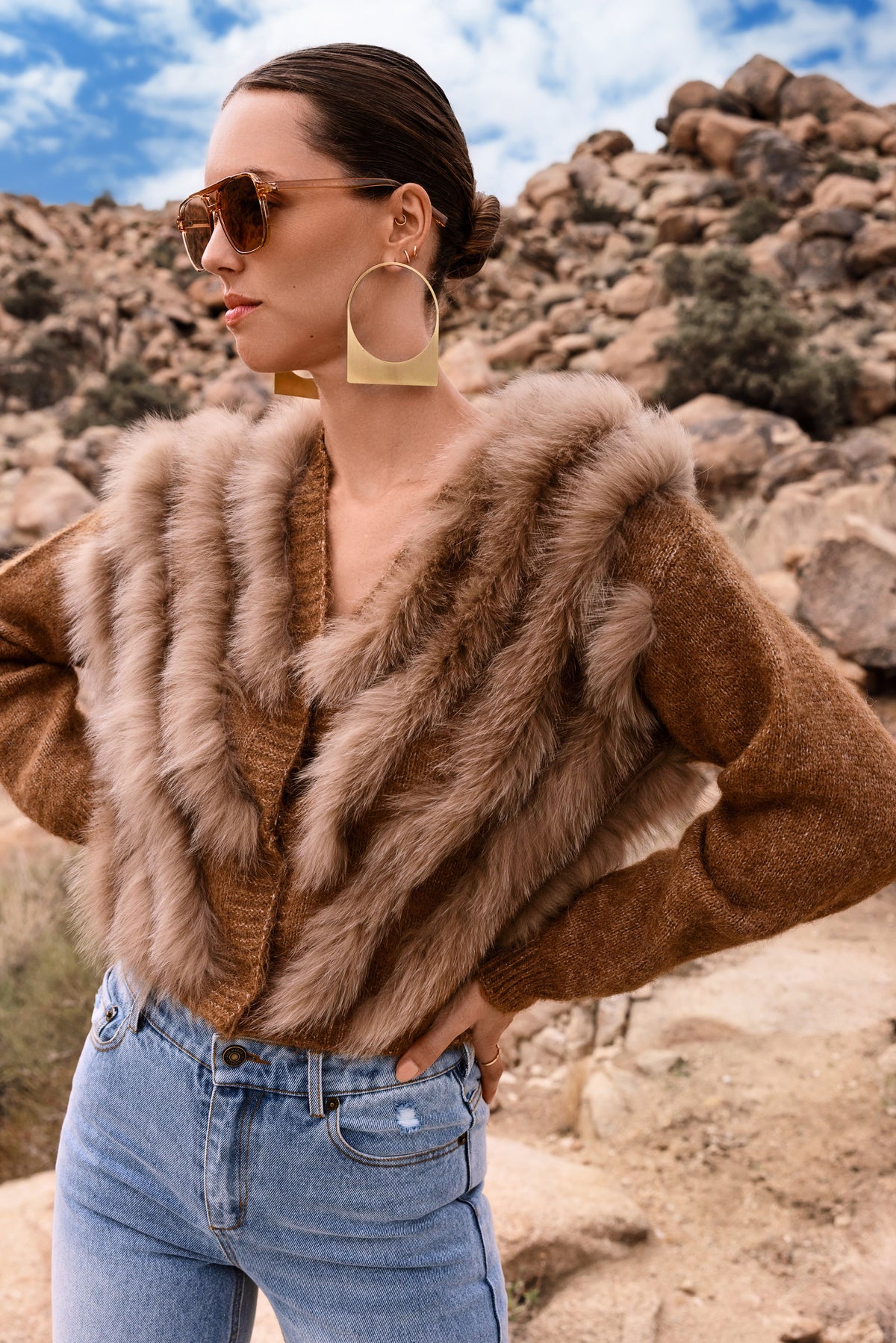 By The Fireside Fur Cardigan in Brown