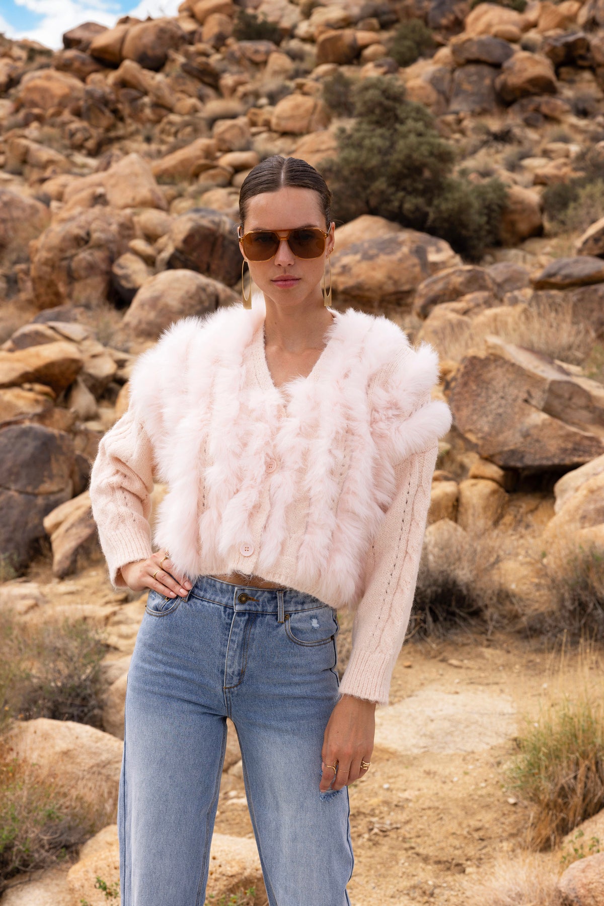 The Ever After Fur Cardigan in Baby Pink