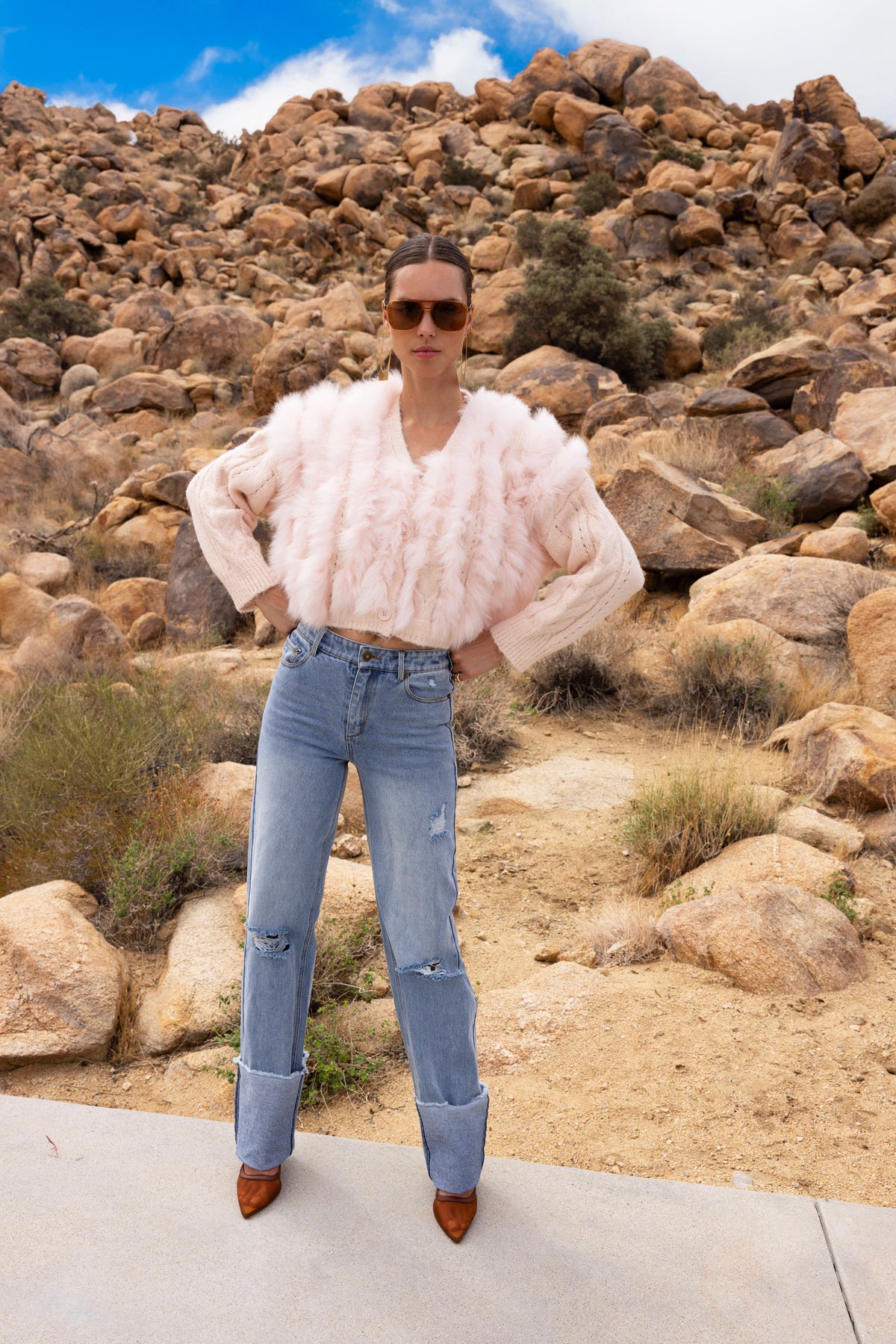 The Ever After Fur Cardigan in Baby Pink