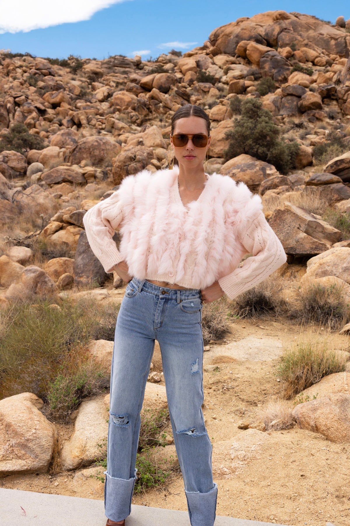 The Ever After Fur Cardigan in Baby Pink