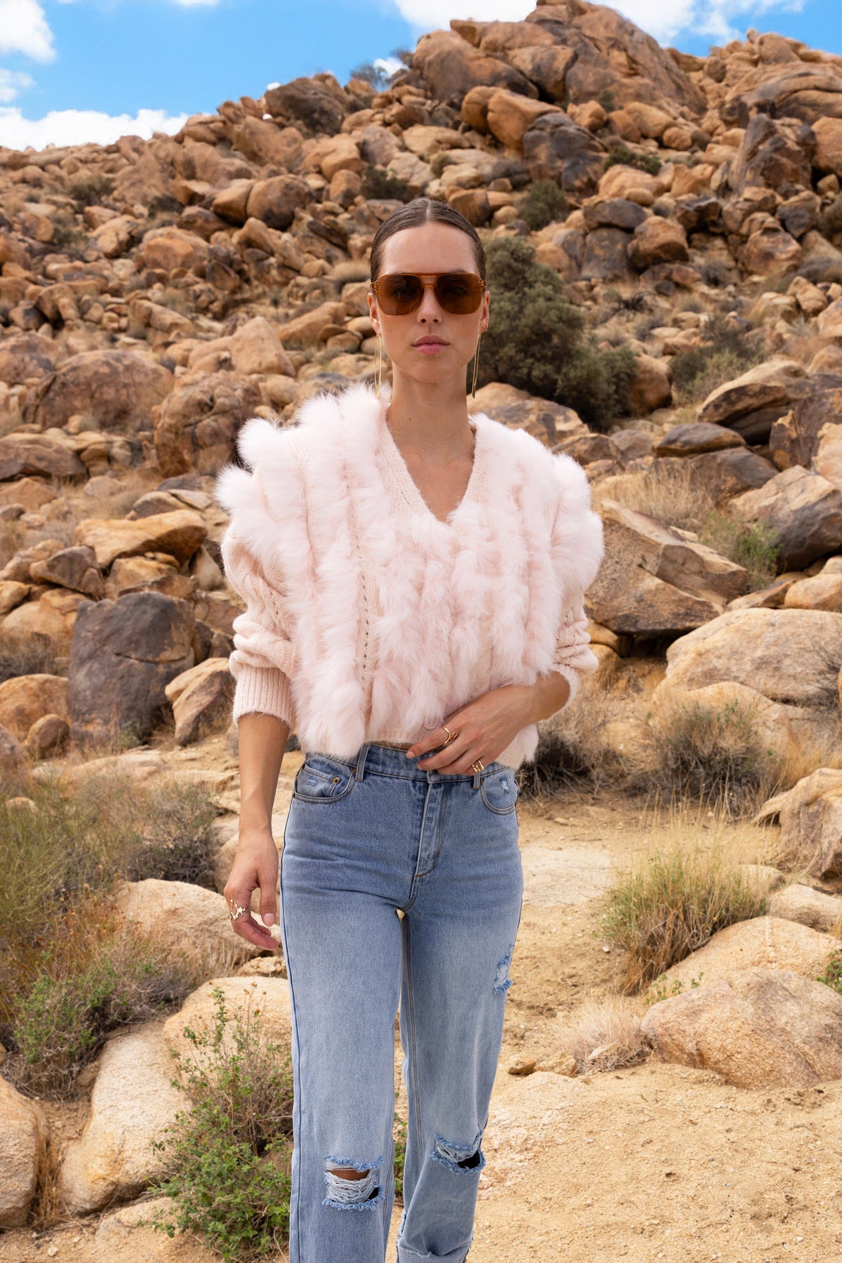 The Ever After Fur Cardigan in Baby Pink