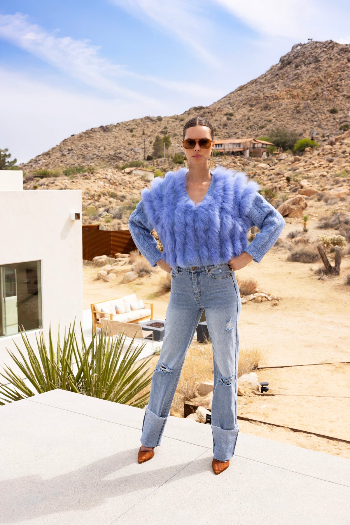 The Ever After Fur Cardigan in Violet