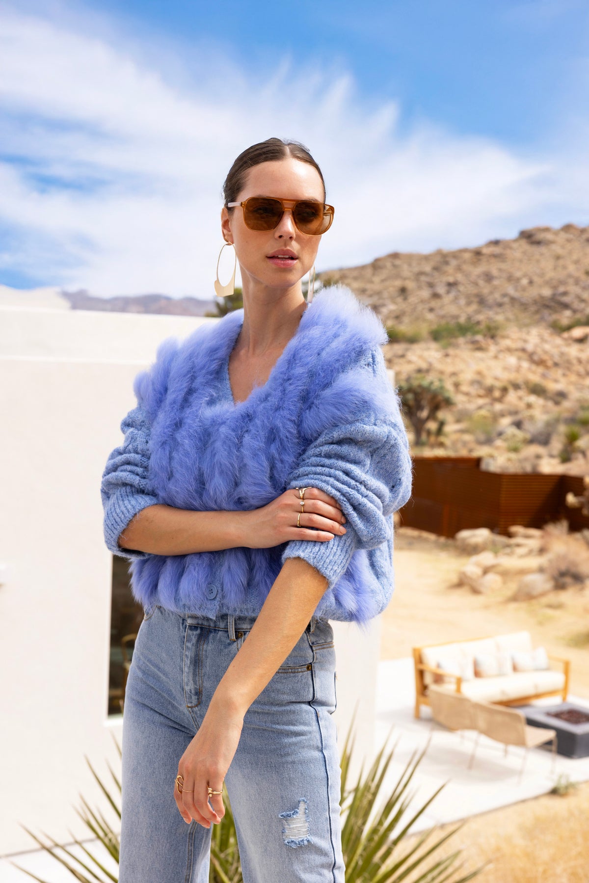 The Ever After Fur Cardigan in Violet