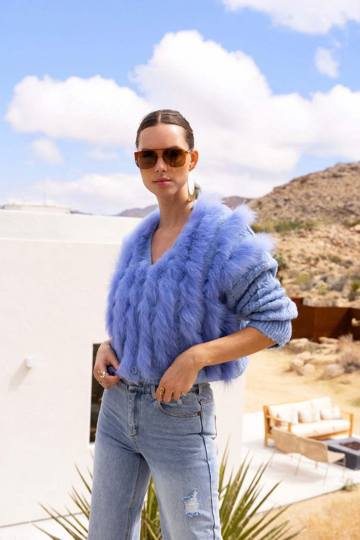 The Ever After Fur Cardigan in Violet