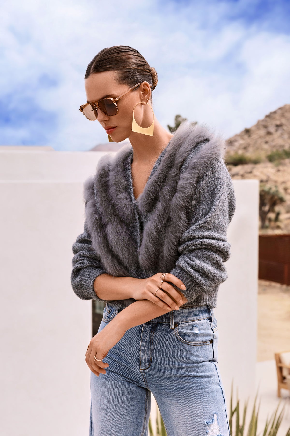 By The Fireside Fur Cardigan in Gray