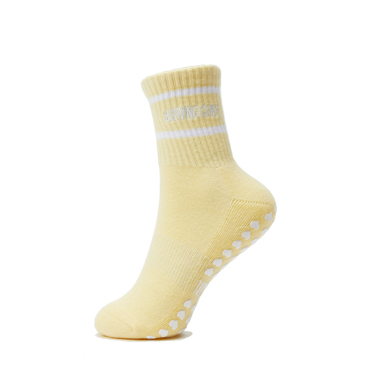 Serving Core Pilates Grip Crew Socks in Pale Yellow