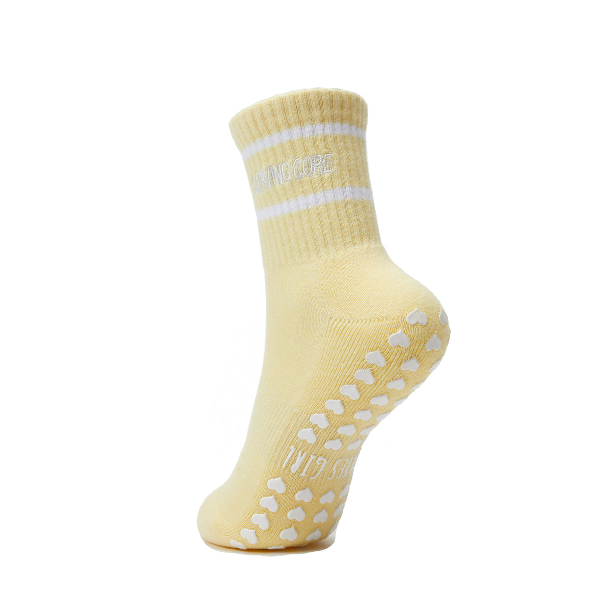 Serving Core Pilates Grip Crew Socks in Pale Yellow