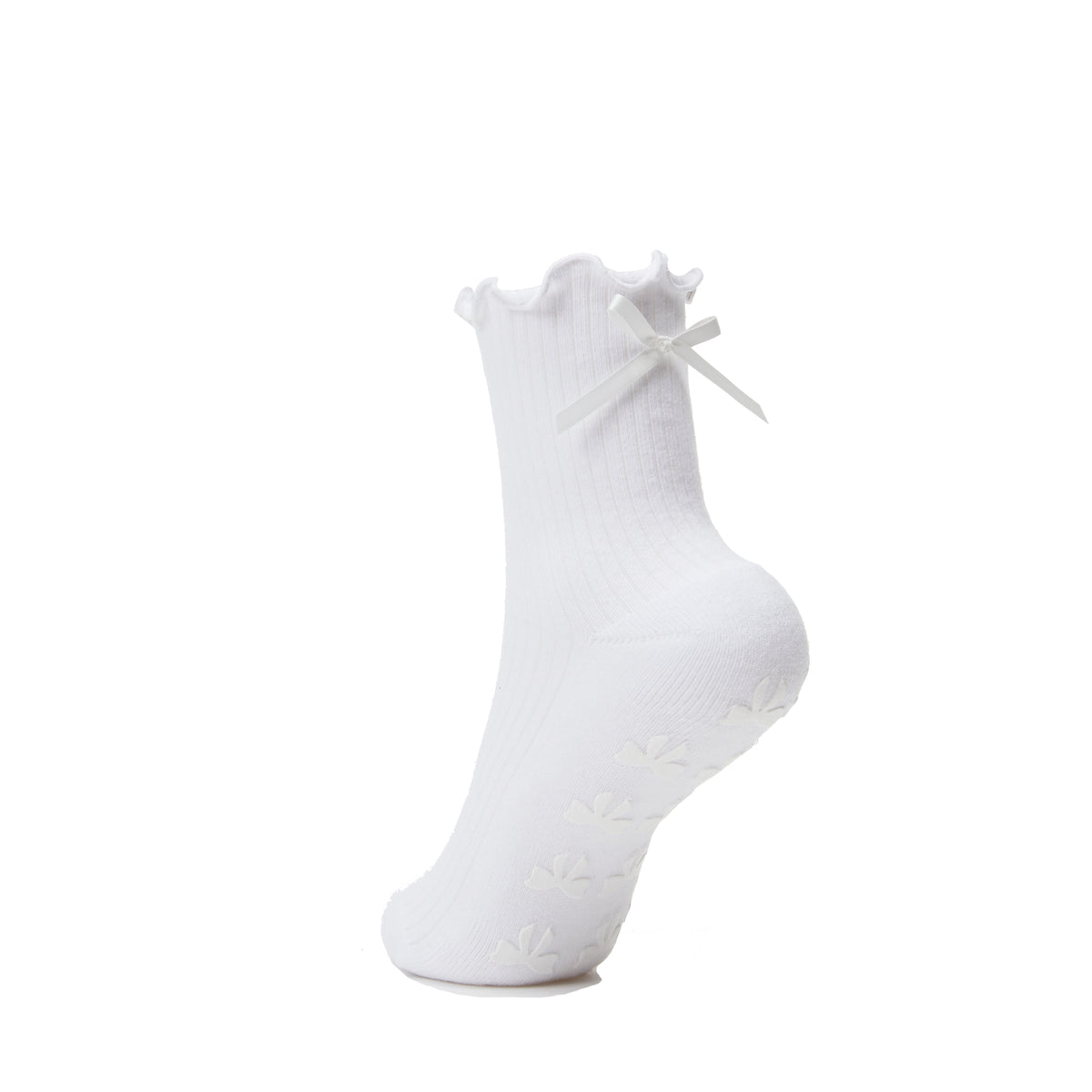 Big Bow Grip Socks in White