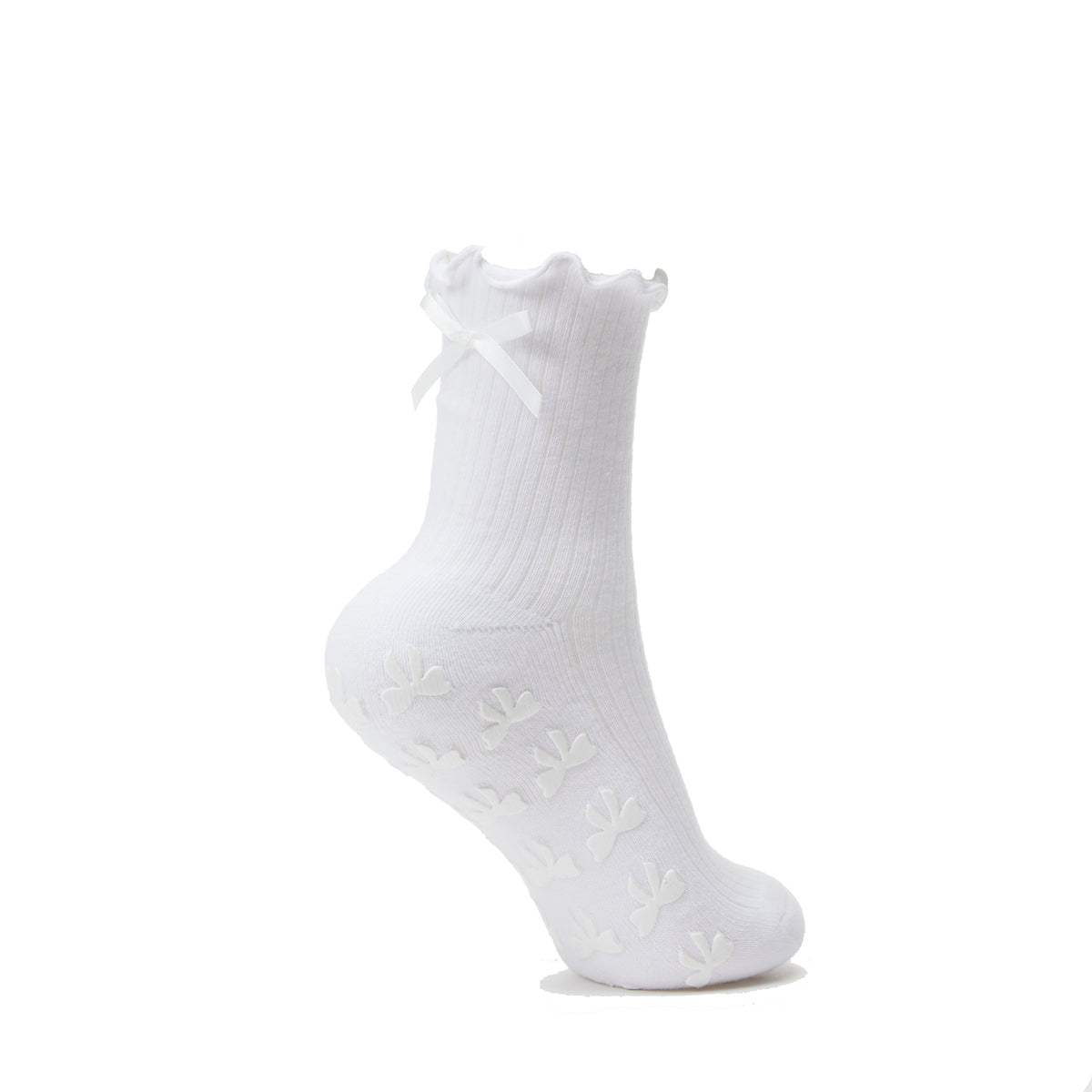 Big Bow Grip Socks in White