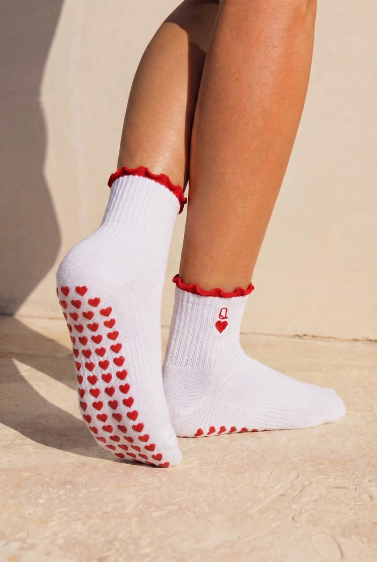 Queen of Hearts Pilates Barre Crew Grip Socks