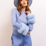 Samara Removable Fur Cuff Wool Sweater in Baby Blue