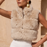 Nocturnal Nights Faux Fur Cropped Vest in Beige