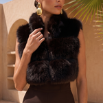 Nocturnal Nights Faux Fur Cropped Vest in Chocolate Brown