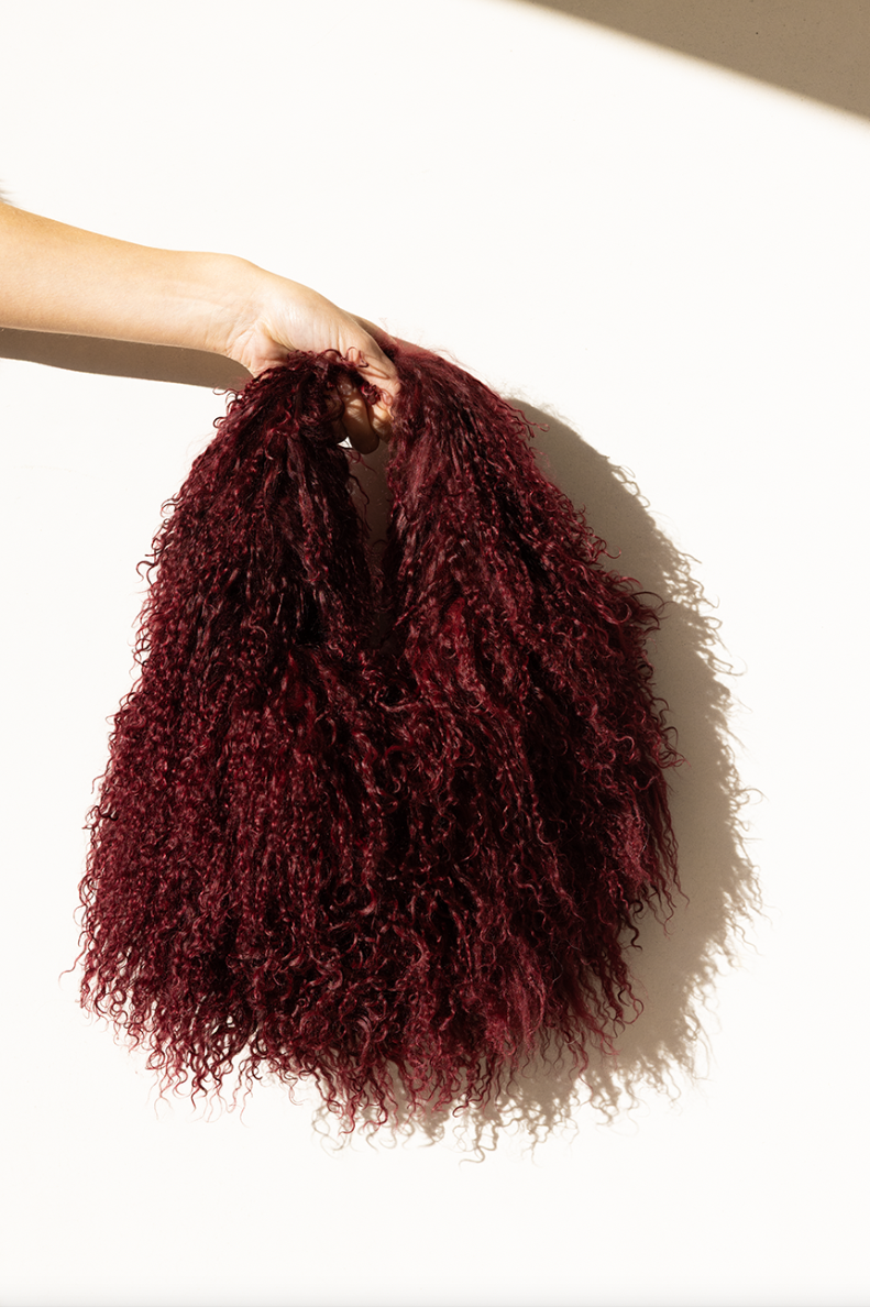 Soft Rebellion Mongolian Wool Handbag in Burgundy