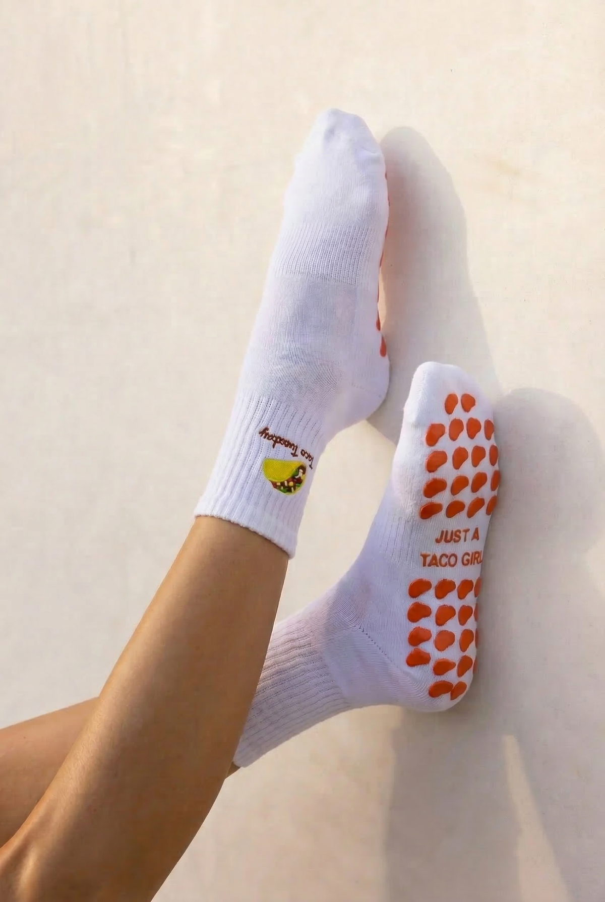Taco Tuesday Pilates Barre Grip Socks in White