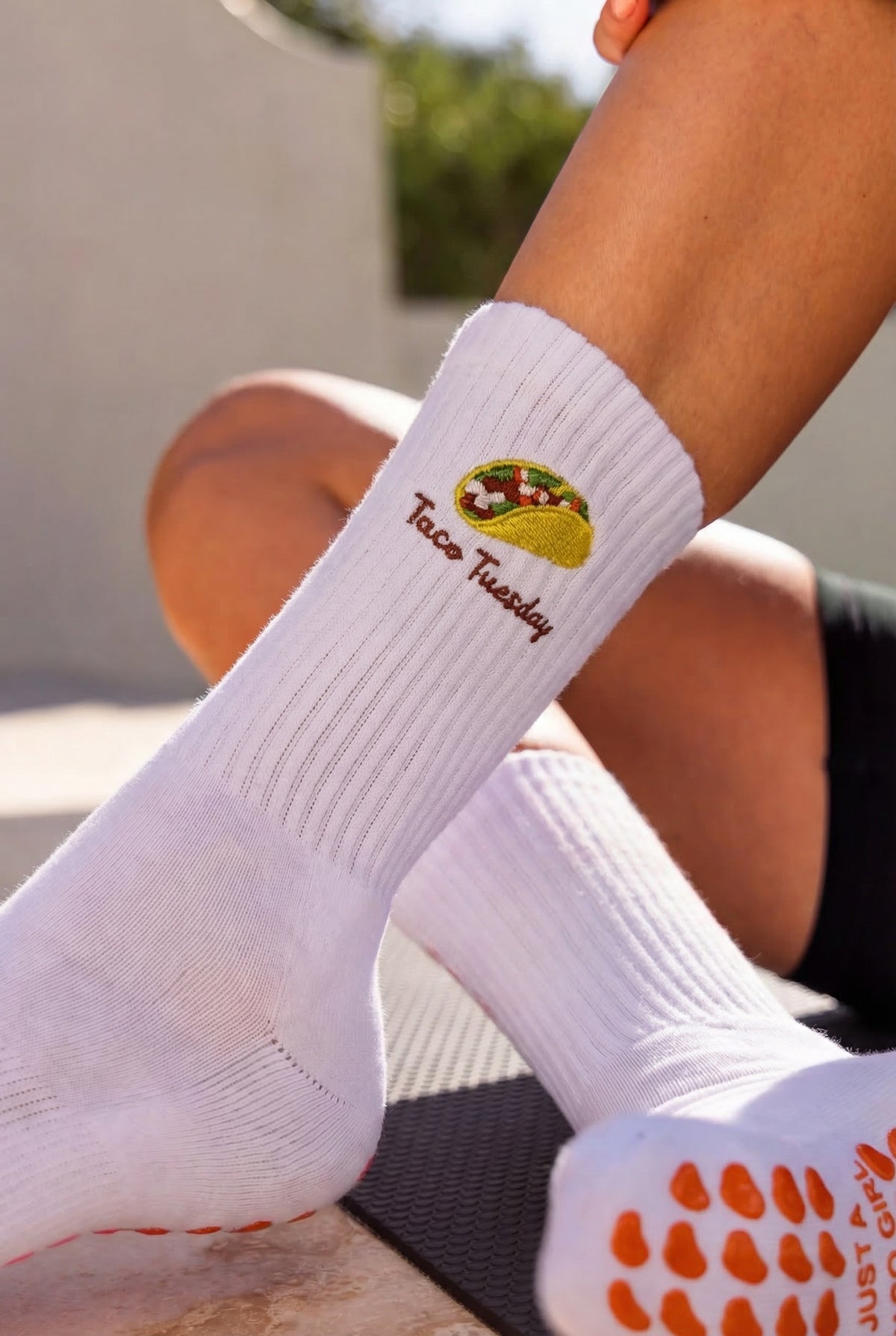 Taco Tuesday Pilates Barre Grip Socks in White