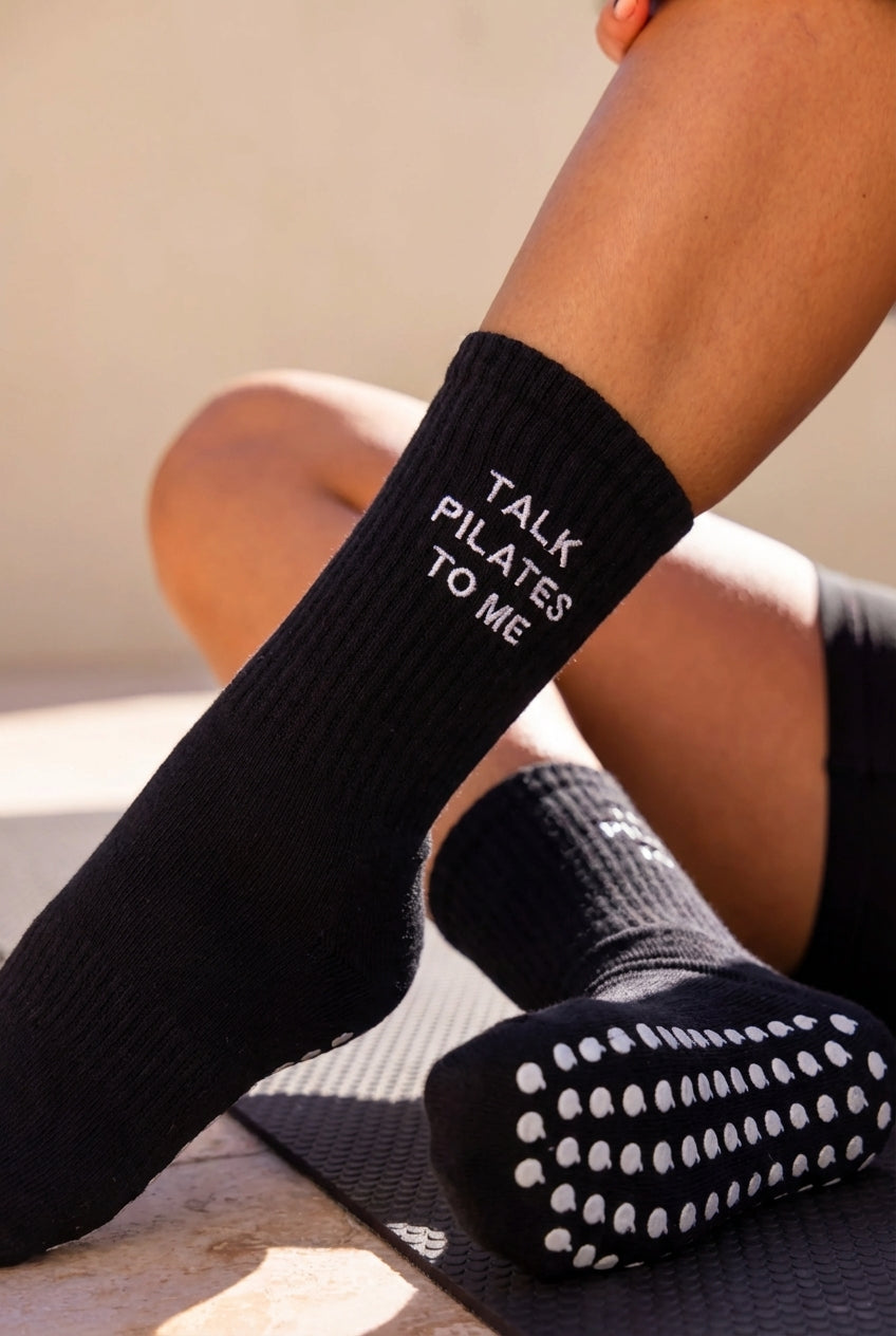 Talk Pilates To Me Grip Socks in Black