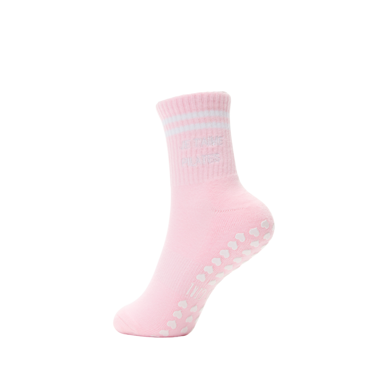 Je t'aime Pilates Grip Crew Socks in Pink