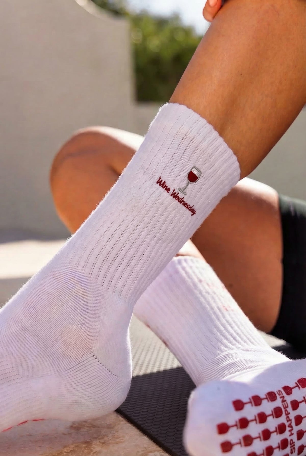 Wine Wednesday Pilates Barre Grip Socks in White