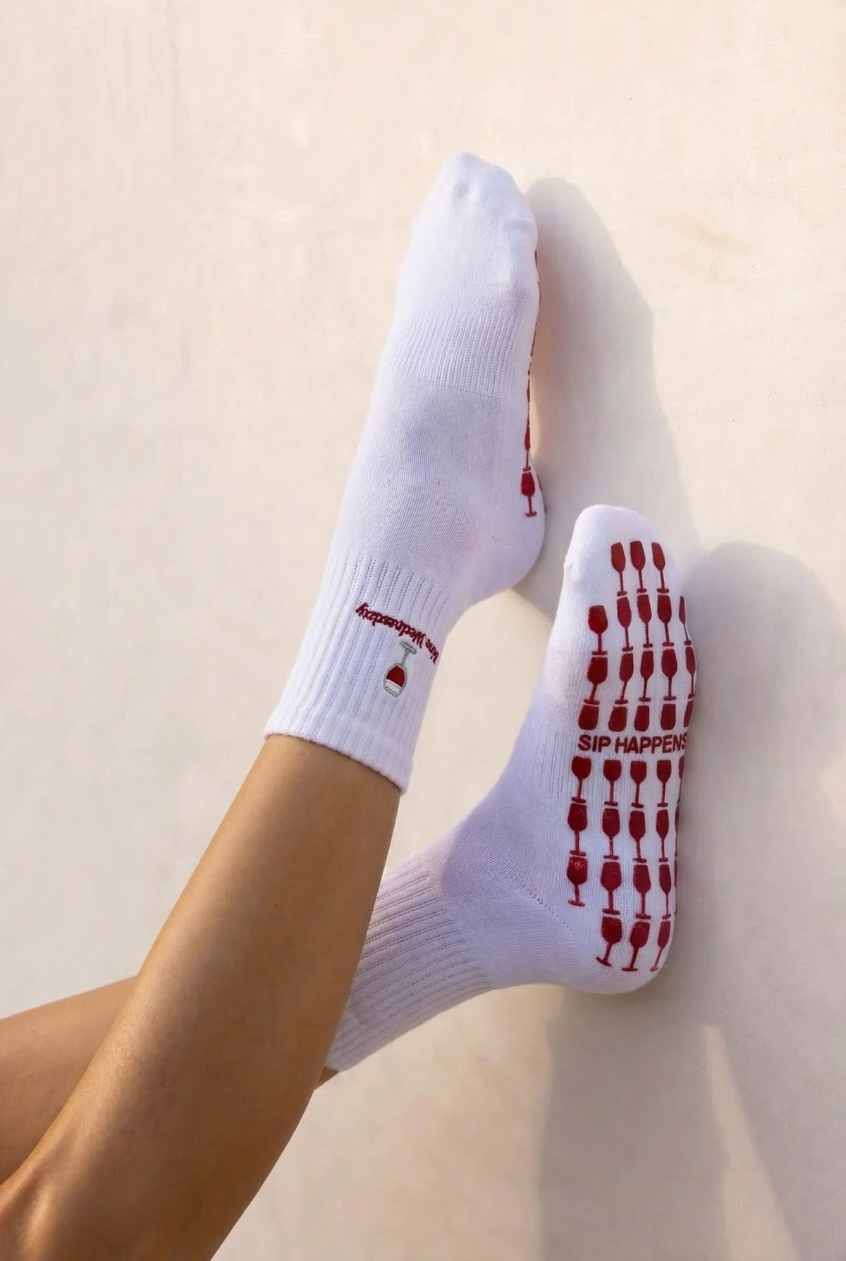 Wine Wednesday Pilates Barre Grip Socks in White