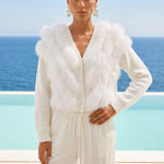 By The Fireside Fur Cardigan in White