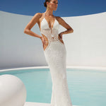 Wide Eyed Girl Long Crochet Coverup Maxi Dress in White