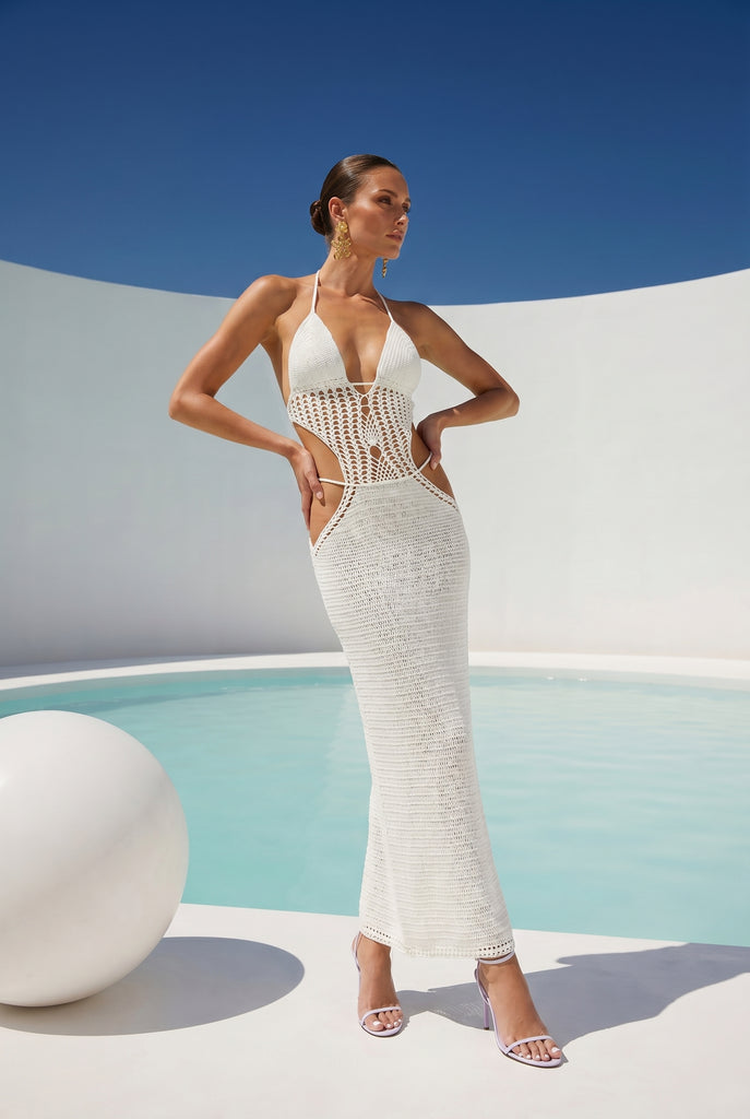 Wide Eyed Long Crochet Coverup Maxi Dress