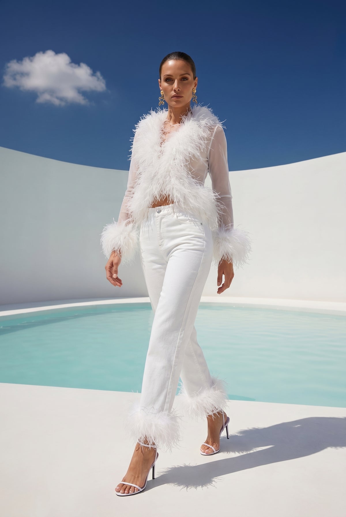The Do-Over Sheer Ostrich Feather Jacket in White