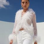 The Do-Over Sheer Ostrich Feather Jacket in White