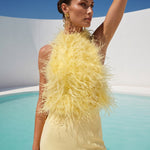 Big Dreams Ostrich Feather Halter Top in Yellow