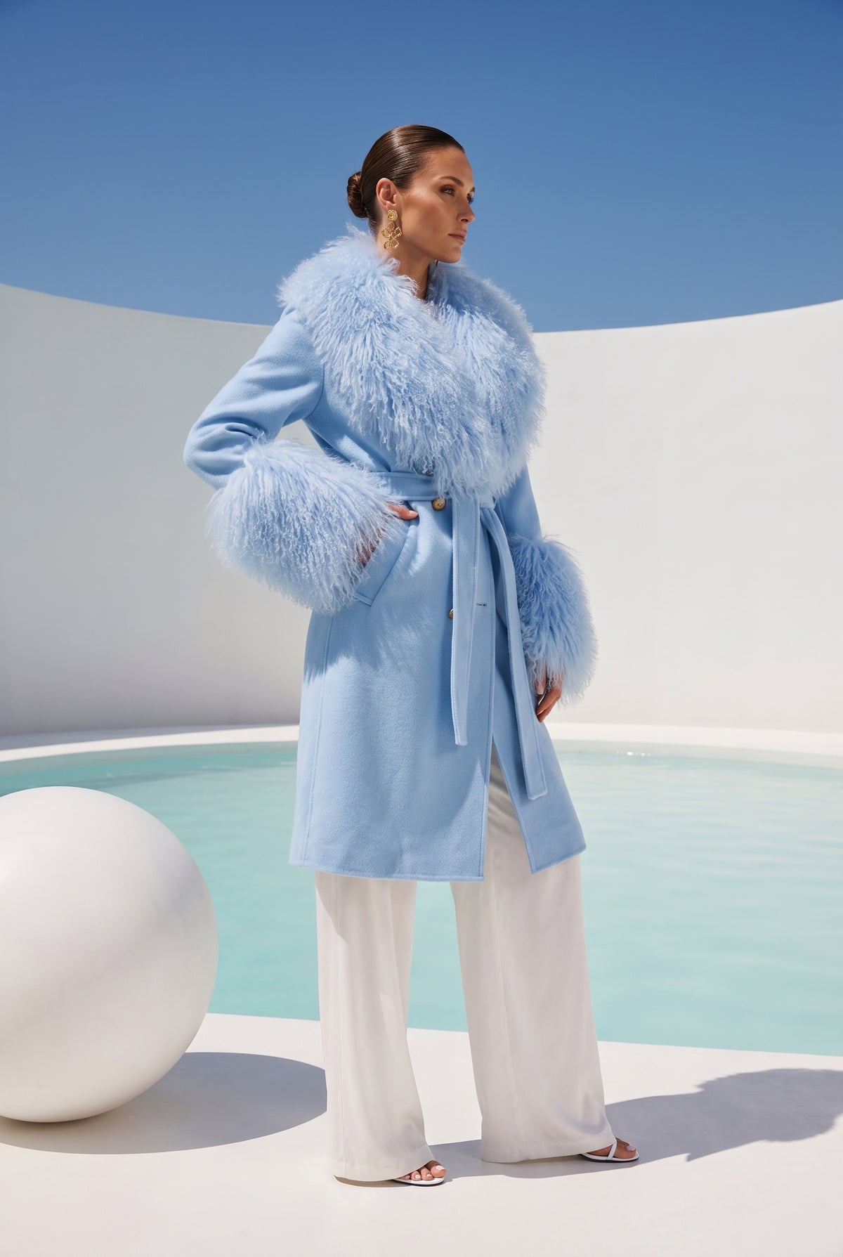 Charlotte Mongolian Wool Coat in Baby Blue