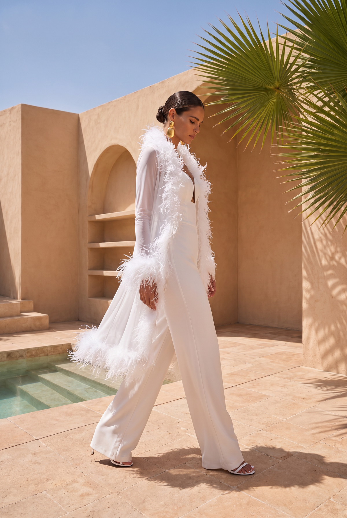 Wistful Thinking Long Sheer Ostrich Feather Coat in White