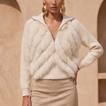 The On My Terms Fur Accent Zip Sweater in Ivory
