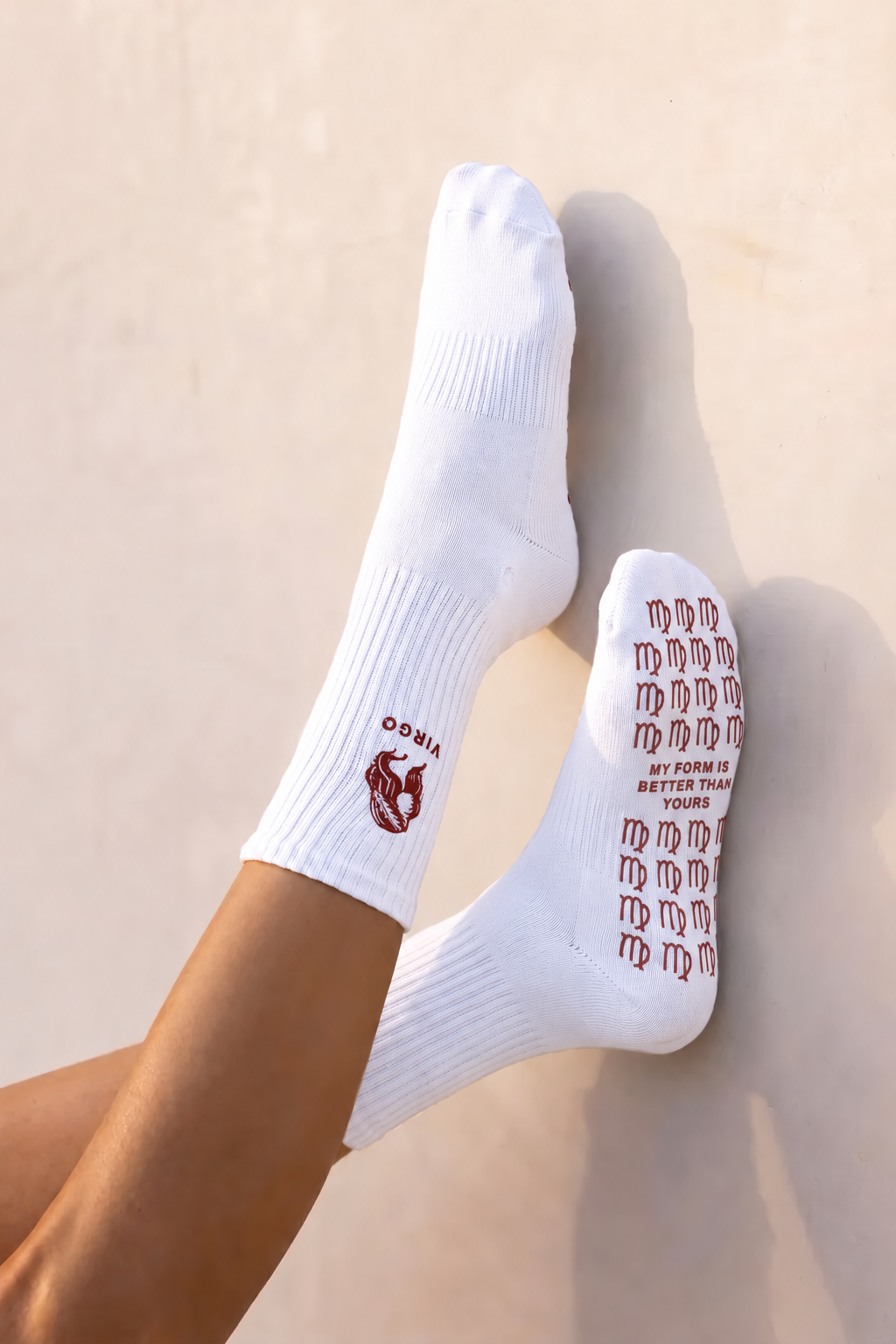 Virgo Zodiac Star sign Pilates Barre Grip Socks in White