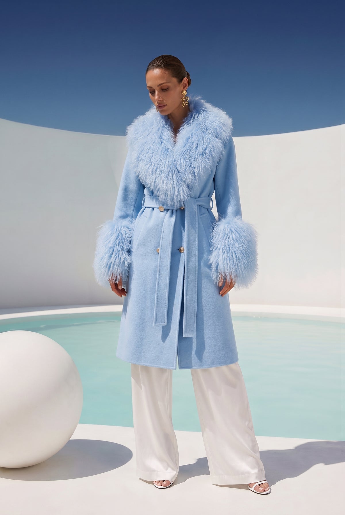 Charlotte Mongolian Wool Coat in Baby Blue