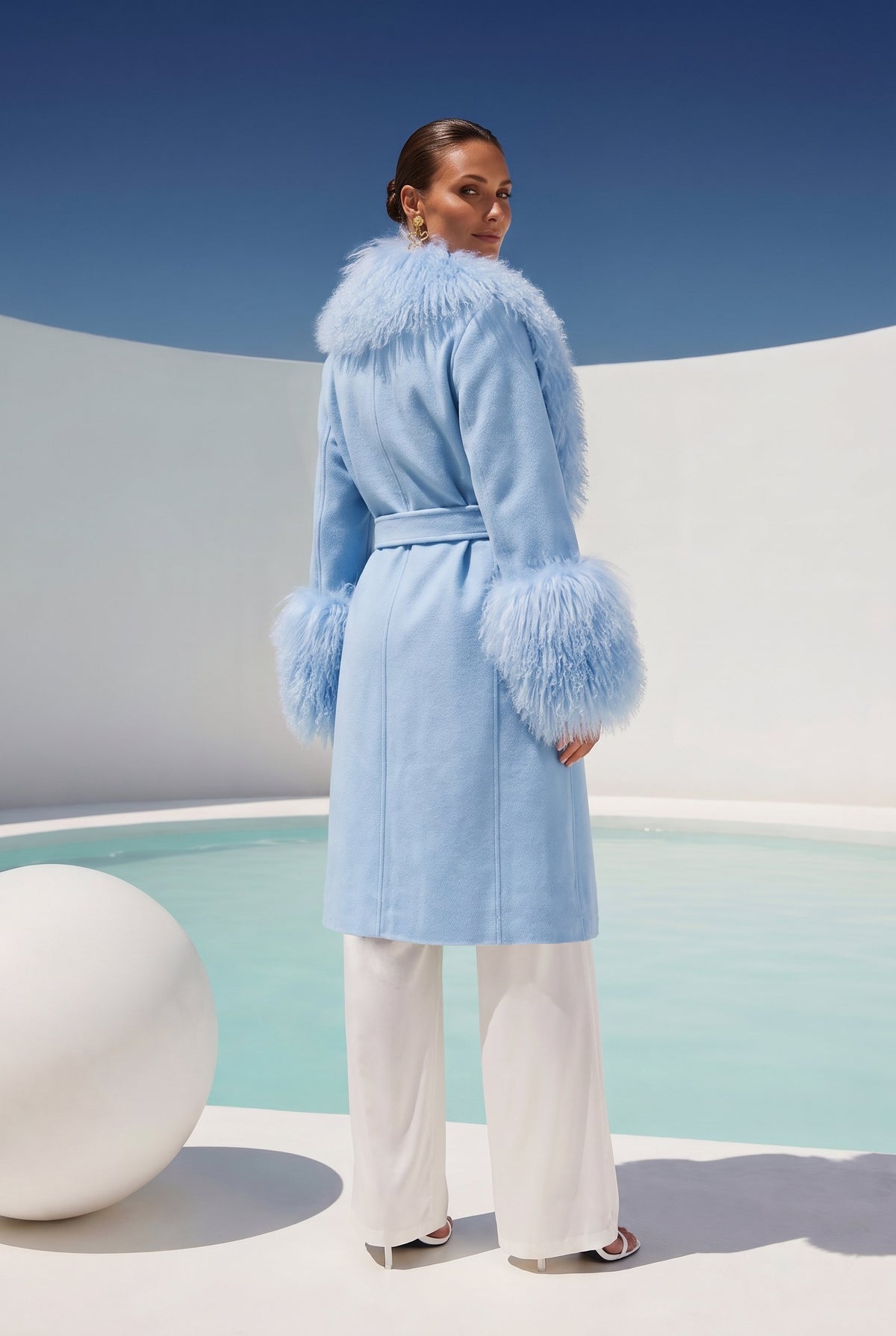 Charlotte Mongolian Wool Coat in Baby Blue