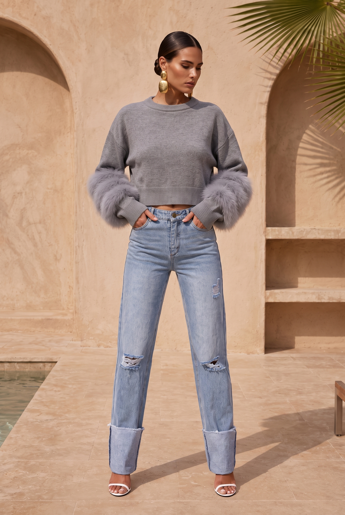 Tiers of Treaty Fur Sweater in Gray
