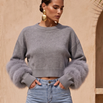 Tiers of Treaty Fur Sweater in Gray